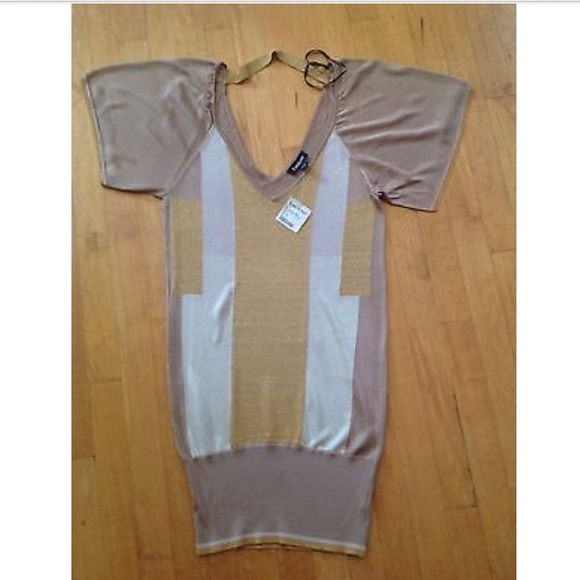 Bebe Women's Gold 24K V- Neck Dress Size Small New - Picture 3 of 8